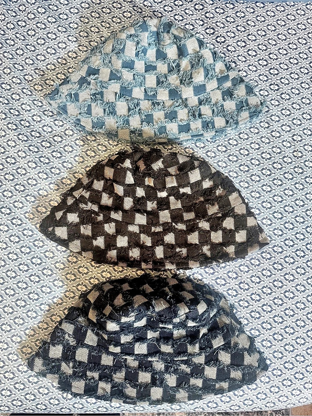 Wild Fable Checker Board Denim Bucket Hat Set Blue & Black